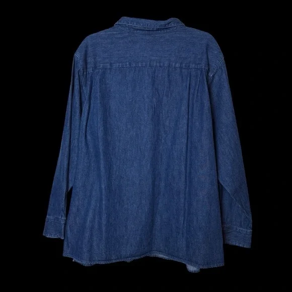 The Quacker Factory Dark Blue Denim Long Sleeve Rhinestone Accent ButtonDown Top - Picture 8 of 11